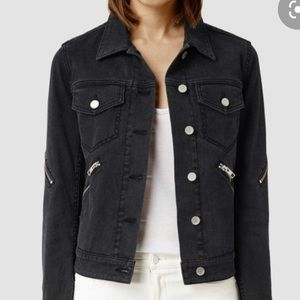 All Saints Curtis Black Denim Moto Jacket, Sz 4